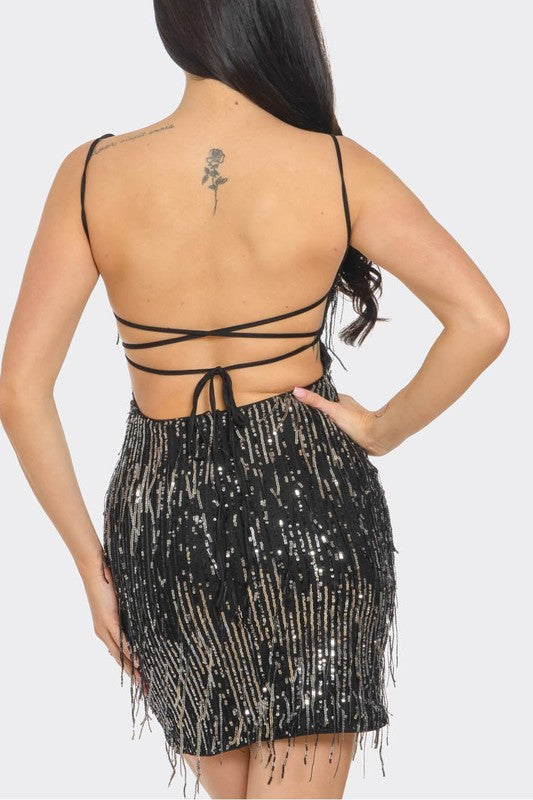 Fringe open back dress