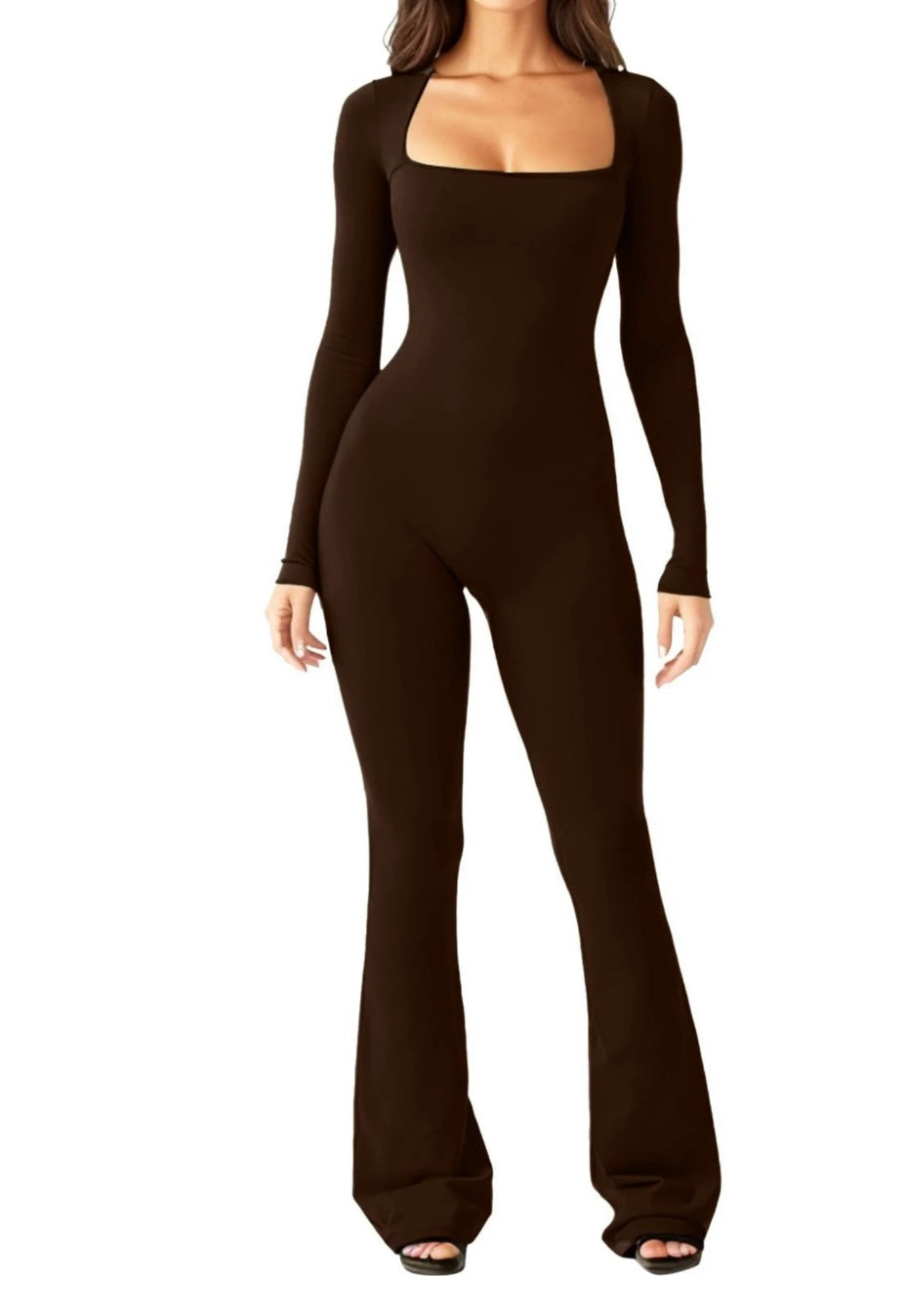 Brown Long sleeve jumpsuit flare style