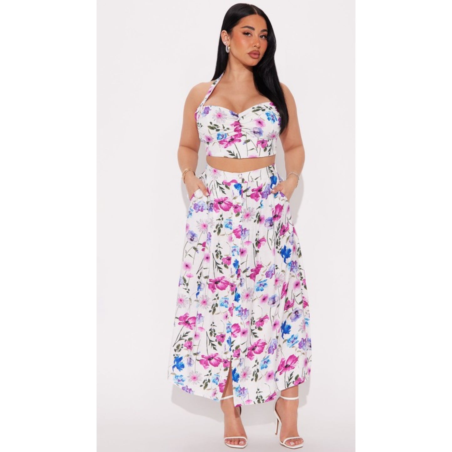 Floral print top and skirt set