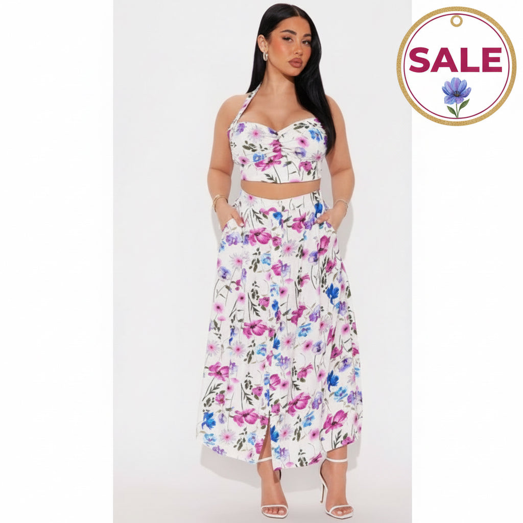Floral print top and skirt set