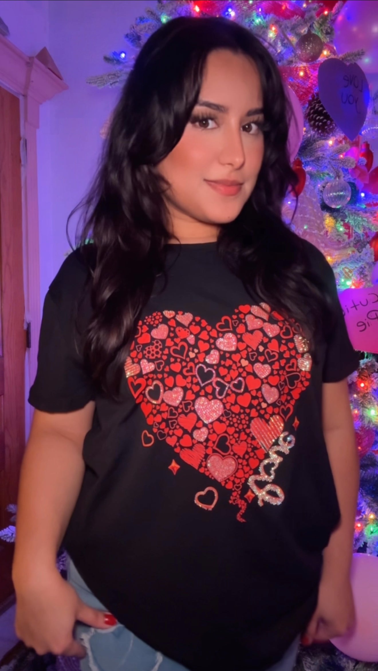 Black top heart printed