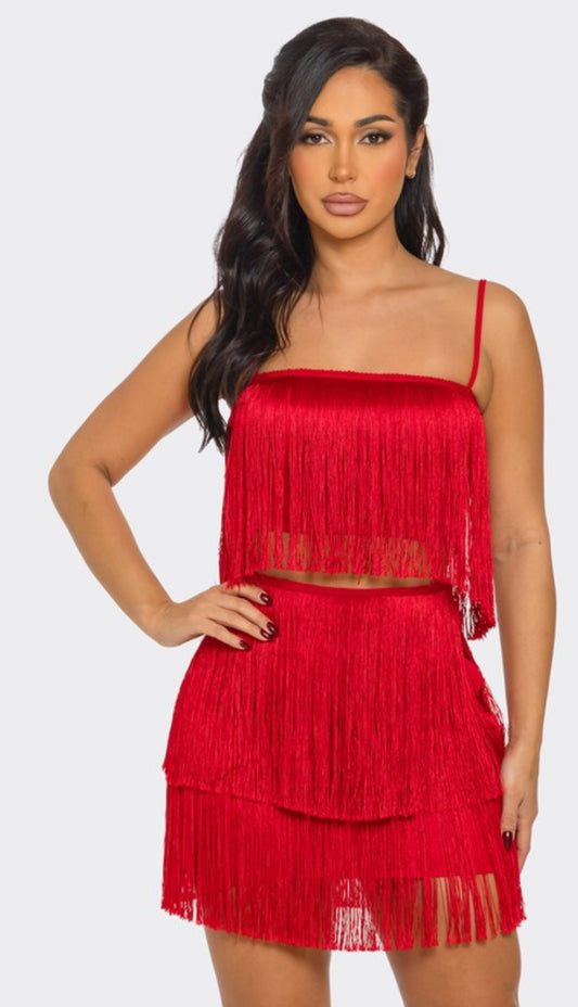 Fringe top and skirt set